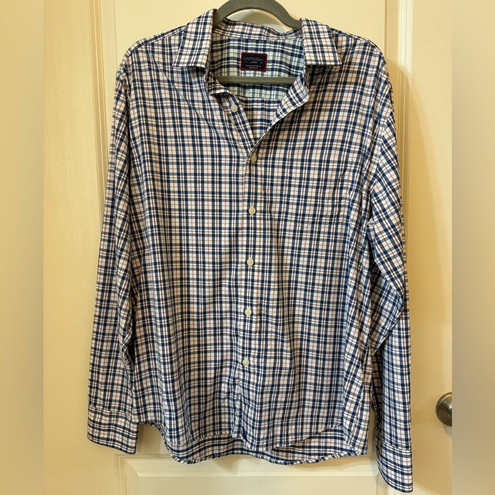 Blue and White Checkered UnTuckit Men's Shirt